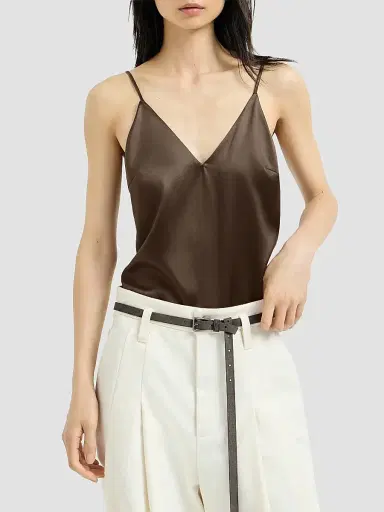 Brunello Cucinelli Women's Stretch Silk Satin Camisole Top - Brown | Thumbnail 3 Brunello Cucinelli Women's Stretch Silk Satin Camisole Top - Brown | Thumbnail 3
