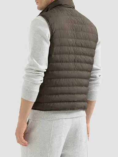Brunello Cucinelli Men's Lightweight Techno Fabric Down Vest - Brown | Thumbnail 3
