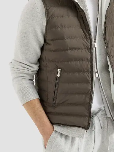 Brunello Cucinelli Men's Lightweight Techno Fabric Down Vest - Brown | Thumbnail 4