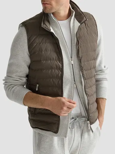 Brunello Cucinelli Men's Lightweight Techno Fabric Down Vest - Brown | Thumbnail 5