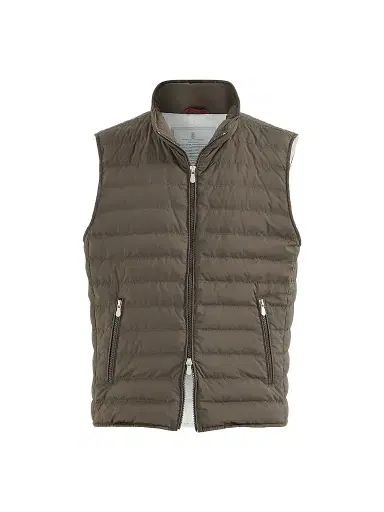 Brunello Cucinelli Men's Lightweight Techno Fabric Down Vest - Brown | Thumbnail 1