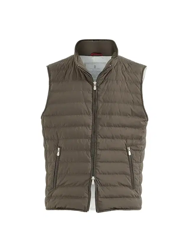 Brunello Cucinelli Men's Lightweight Techno Fabric Down Vest - Brown