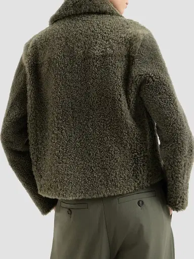 Brunello Cucinelli Women's Fuzzy Shearling Pea Coat - Green | Thumbnail 4
