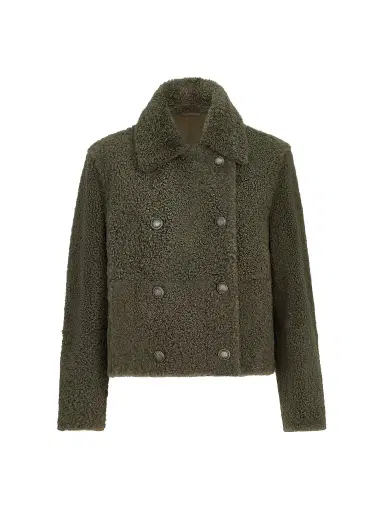 Brunello Cucinelli Women's Fuzzy Shearling Pea Coat - Green | Thumbnail 1