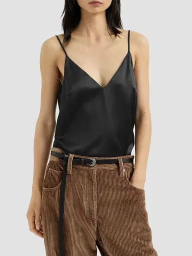 Brunello Cucinelli Women's Stretch Silk Satin Camisole Top - Black | Thumbnail 3 Brunello Cucinelli Women's Stretch Silk Satin Camisole Top - Black | Thumbnail 3