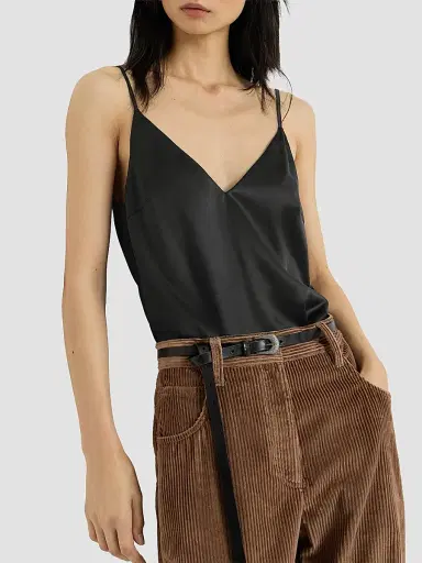 Brunello Cucinelli Women's Stretch Silk Satin Camisole Top - Black | Thumbnail 5 Brunello Cucinelli Women's Stretch Silk Satin Camisole Top - Black | Thumbnail 5