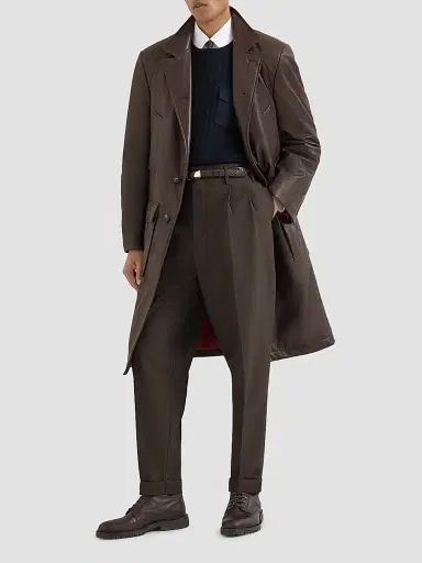 Brunello Cucinelli Men's Nappa Leather Overcoat with Thermore Padding - Brown | Thumbnail 2