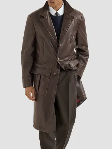 Brunello Cucinelli Men's Nappa Leather Overcoat with Thermore Padding - Brown | Thumbnail 3