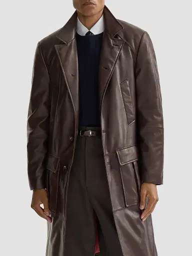 Brunello Cucinelli Men's Nappa Leather Overcoat with Thermore Padding - Brown | Thumbnail 5