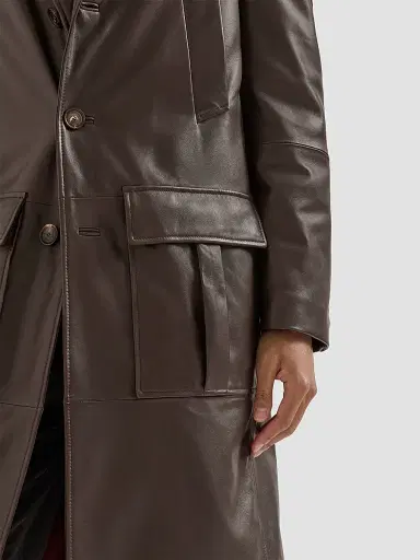 Brunello Cucinelli Men's Nappa Leather Overcoat with Thermore Padding - Brown | Thumbnail 6