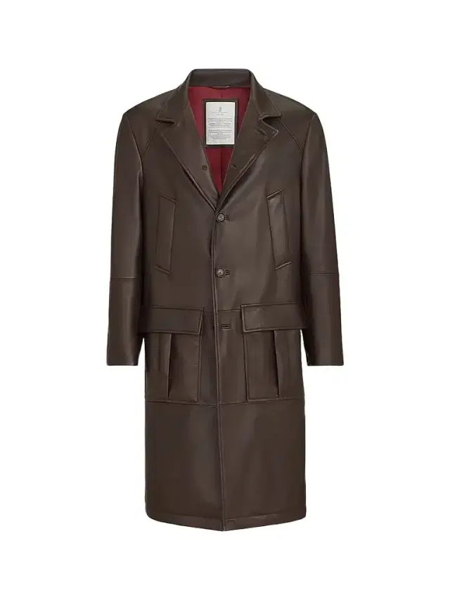 Men's Nappa Leather Overcoat with Thermore Padding - Brown