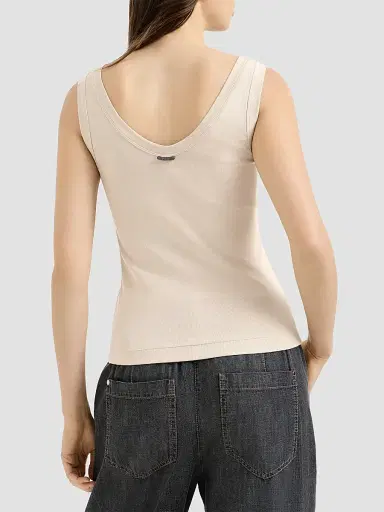 Brunello Cucinelli Women's Stretch Cotton Ribbed Jersey Top with Monili | Thumbnail 3