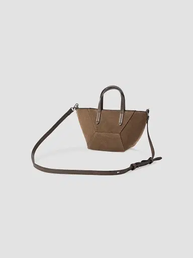 Brunello Cucinelli Women's Duo Mini Top Handle Bag in Suede with Monili - Bark | Thumbnail 3 Brunello Cucinelli Women's Duo Mini Top Handle Bag in Suede with Monili - Bark | Thumbnail 3