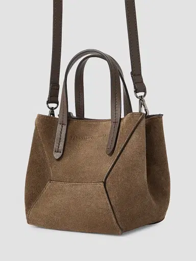 Brunello Cucinelli Women's Duo Mini Top Handle Bag in Suede with Monili - Bark | Thumbnail 4 Brunello Cucinelli Women's Duo Mini Top Handle Bag in Suede with Monili - Bark | Thumbnail 4