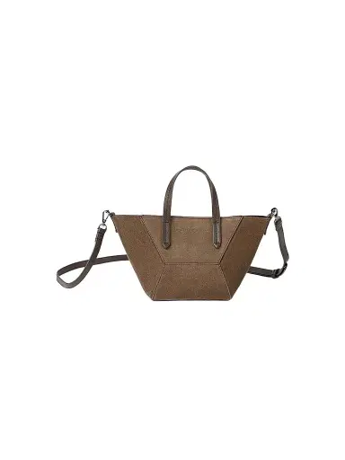 Brunello Cucinelli Women's Duo Mini Top Handle Bag in Suede with Monili - Bark | Thumbnail 1 Brunello Cucinelli Women's Duo Mini Top Handle Bag in Suede with Monili - Bark | Thumbnail 1
