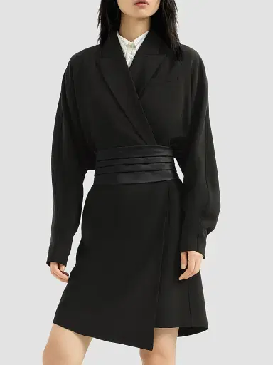 Brunello Cucinelli Women's Silk and Acetate Crêpe Cady Tuxedo Dress with Monili | Thumbnail 2