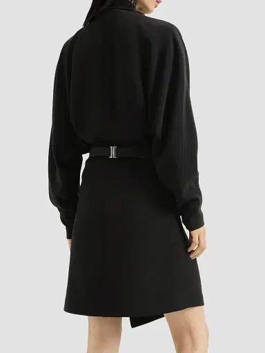 Brunello Cucinelli Women's Silk and Acetate Crêpe Cady Tuxedo Dress with Monili | Thumbnail 3
