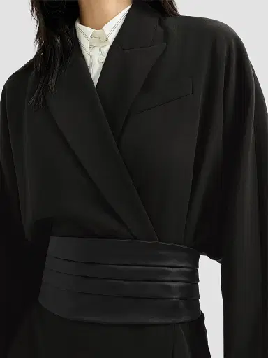 Brunello Cucinelli Women's Silk and Acetate Crêpe Cady Tuxedo Dress with Monili | Thumbnail 4