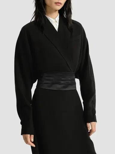 Brunello Cucinelli Women's Silk and Acetate Crêpe Cady Tuxedo Dress with Monili | Thumbnail 5