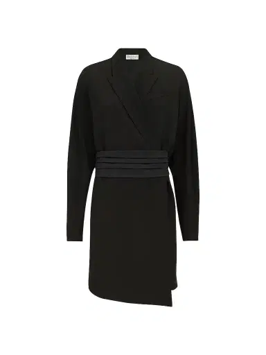 Brunello Cucinelli Women's Silk and Acetate Crêpe Cady Tuxedo Dress with Monili | Thumbnail 1