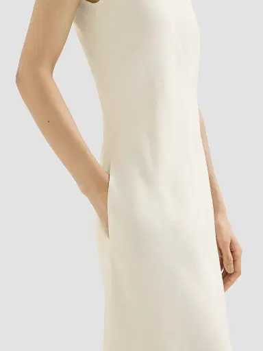 Brunello Cucinelli Women's Viscose and Linen Fluid Twill Dress with Precious Collar - Milk | Thumbnail 6
