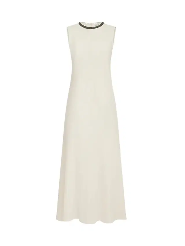 Brunello Cucinelli Women's Viscose and Linen Fluid Twill Dress with Precious Collar - Milk