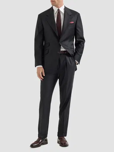 Brunello Cucinelli Men's Super 150s Virgin Wool Four Season Batavia Cavallo Tailor Blazer - Black | Thumbnail 2