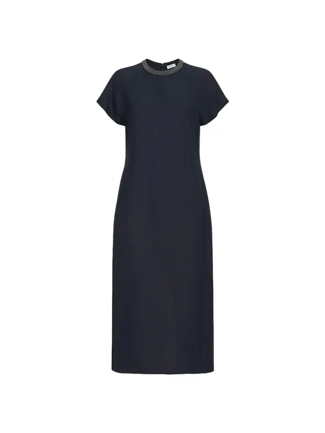 Brunello Cucinelli Women's Viscose and Linen Fluid Twill Dress with Precious Collar - Blue