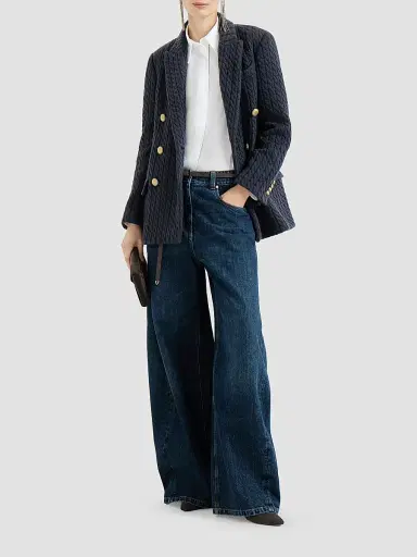 Brunello Cucinelli Women's Cashmere Cable Knit Blazer with Monili - Blue | Thumbnail 2