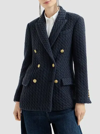 Brunello Cucinelli Women's Cashmere Cable Knit Blazer with Monili - Blue | Thumbnail 3