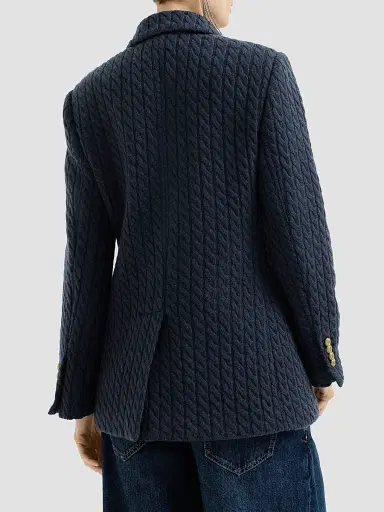 Brunello Cucinelli Women's Cashmere Cable Knit Blazer with Monili - Blue | Thumbnail 4