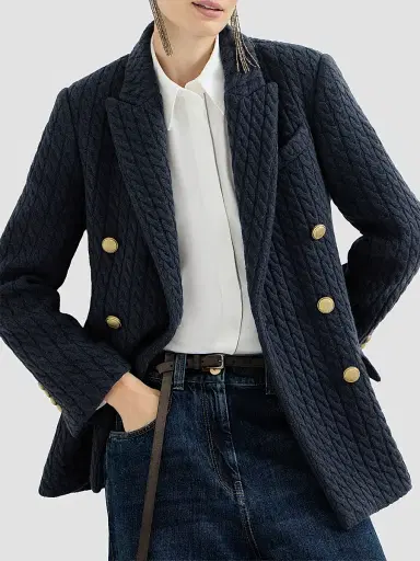 Brunello Cucinelli Women's Cashmere Cable Knit Blazer with Monili - Blue | Thumbnail 5