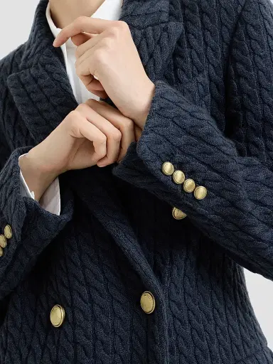 Brunello Cucinelli Women's Cashmere Cable Knit Blazer with Monili - Blue | Thumbnail 6