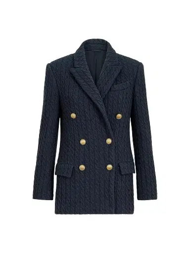 Brunello Cucinelli Women's Cashmere Cable Knit Blazer with Monili - Blue | Thumbnail 1