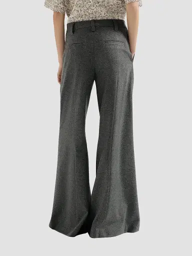 Brunello Cucinelli Women's Virgin Wool and Cashmere Twill Flannel Wide Flare Trousers with Monili - Dark Grey | Thumbnail 4