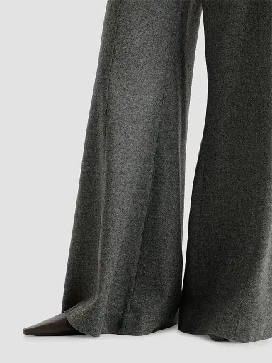 Brunello Cucinelli Women's Virgin Wool and Cashmere Twill Flannel Wide Flare Trousers with Monili - Dark Grey | Thumbnail 6