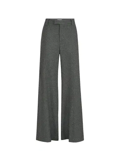 Brunello Cucinelli Women's Virgin Wool and Cashmere Twill Flannel Wide Flare Trousers with Monili - Dark Grey | Thumbnail 1