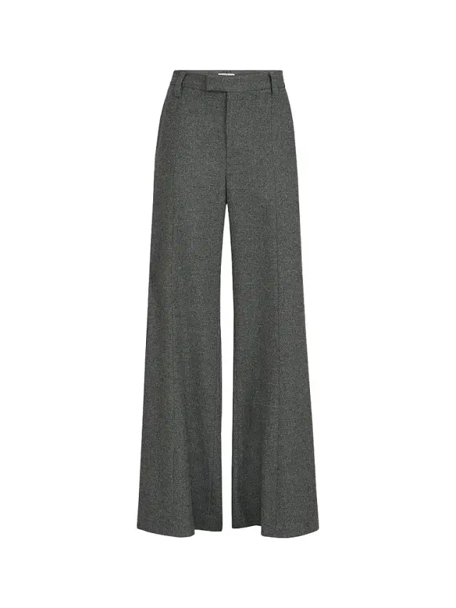 Brunello Cucinelli Women's Virgin Wool and Cashmere Twill Flannel Wide Flare Trousers with Monili - Dark Grey