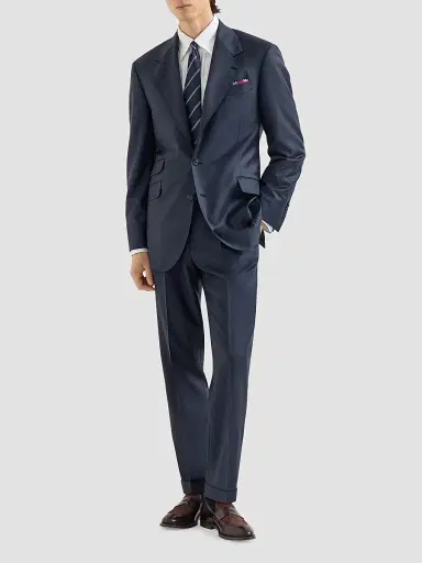 Brunello Cucinelli Men's Super 150s Virgin Wool Four Season Batavia Trousers - Navy Blue | Thumbnail 2