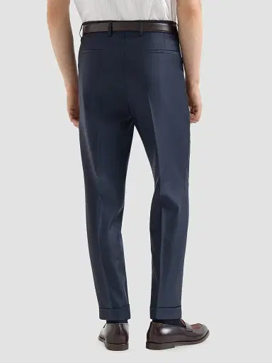 Brunello Cucinelli Men's Super 150s Virgin Wool Four Season Batavia Trousers - Navy Blue | Thumbnail 4
