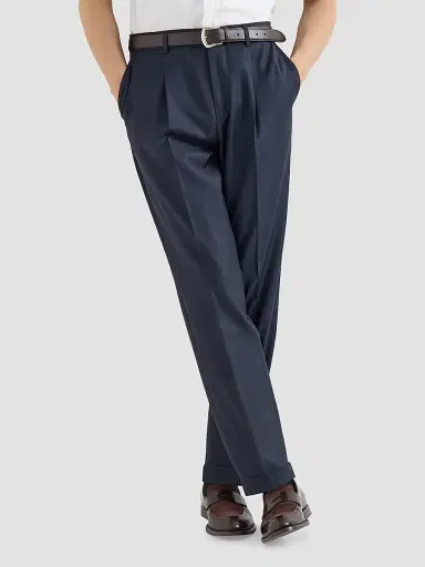 Brunello Cucinelli Men's Super 150s Virgin Wool Four Season Batavia Trousers - Navy Blue | Thumbnail 5