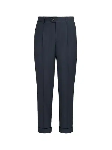 Brunello Cucinelli Men's Super 150s Virgin Wool Four Season Batavia Trousers - Navy Blue | Thumbnail 1