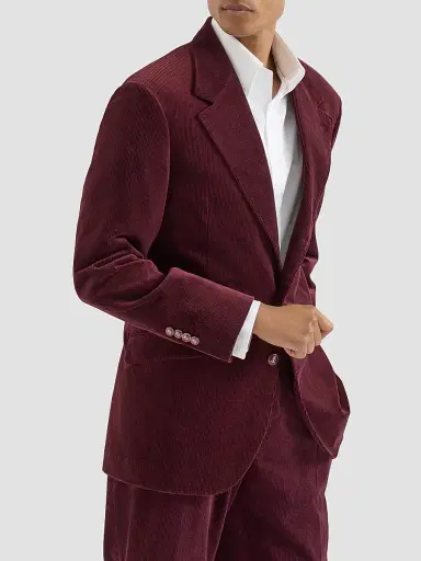 Brunello Cucinelli Men's Comfort Cotton and Cashmere Corduroy Cavallo Tailor Blazer - Bordeaux | Thumbnail 3