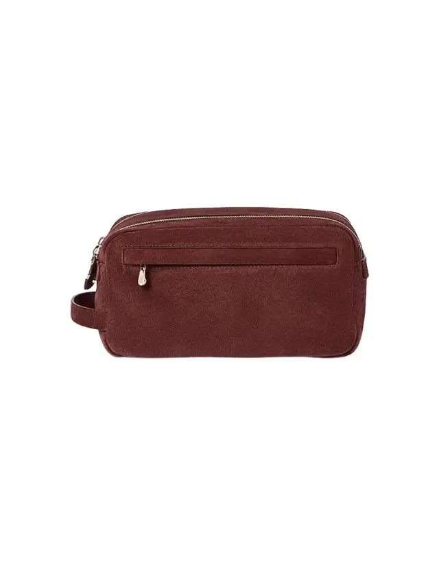 Brunello Cucinelli Suede Beauty Case with Double Zipper - Burgundy