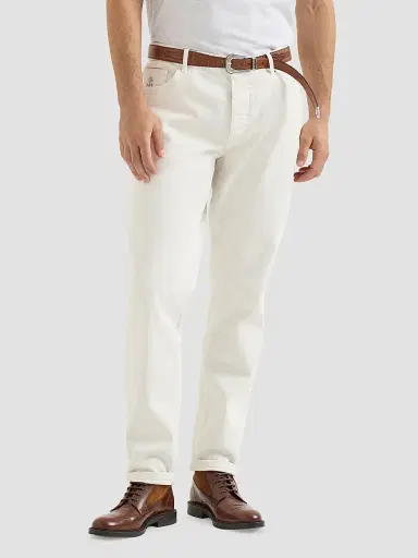 Brunello Cucinelli Men's Garment-Dyed Traditional Fit Five-Pocket Jeans in Lightweight Denim | Thumbnail 3