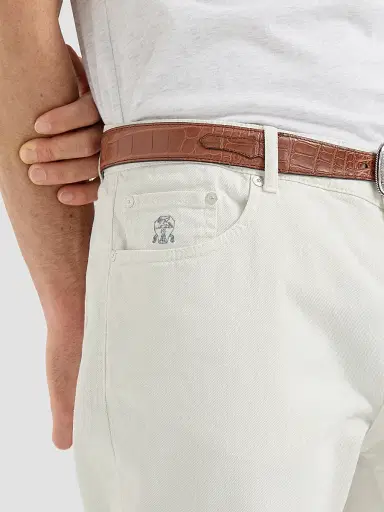 Brunello Cucinelli Men's Garment-Dyed Traditional Fit Five-Pocket Jeans in Lightweight Denim | Thumbnail 6