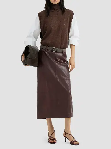 Brunello Cucinelli Women's Cashmere and Silk Diamond Yarn Turtleneck Sweater Vest - Brown - Size Small | Thumbnail 2
