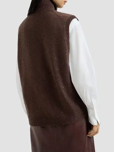 Brunello Cucinelli Women's Cashmere and Silk Diamond Yarn Turtleneck Sweater Vest - Brown - Size Small | Thumbnail 4