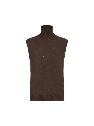 Brunello Cucinelli Women's Cashmere and Silk Diamond Yarn Turtleneck Sweater Vest - Brown - Size Small | Thumbnail 1