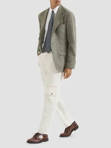 Brunello Cucinelli Men's Peached Cotton Gabardine Explorer Trousers - White | Thumbnail 2